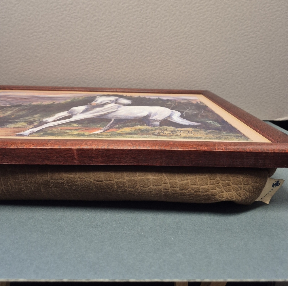Lap Desk Framed Horse Artwork (Signed) with Brown Frame - Rare! - Made in Canada